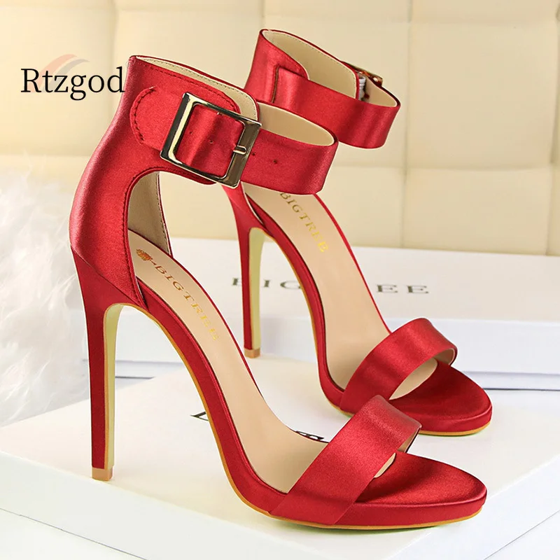 

Rtzgod New High Heels Women Shoes Red Women Pumps Summer Sandals Women Party Shoes Fashion Wedding Shoes Silk Stiletto