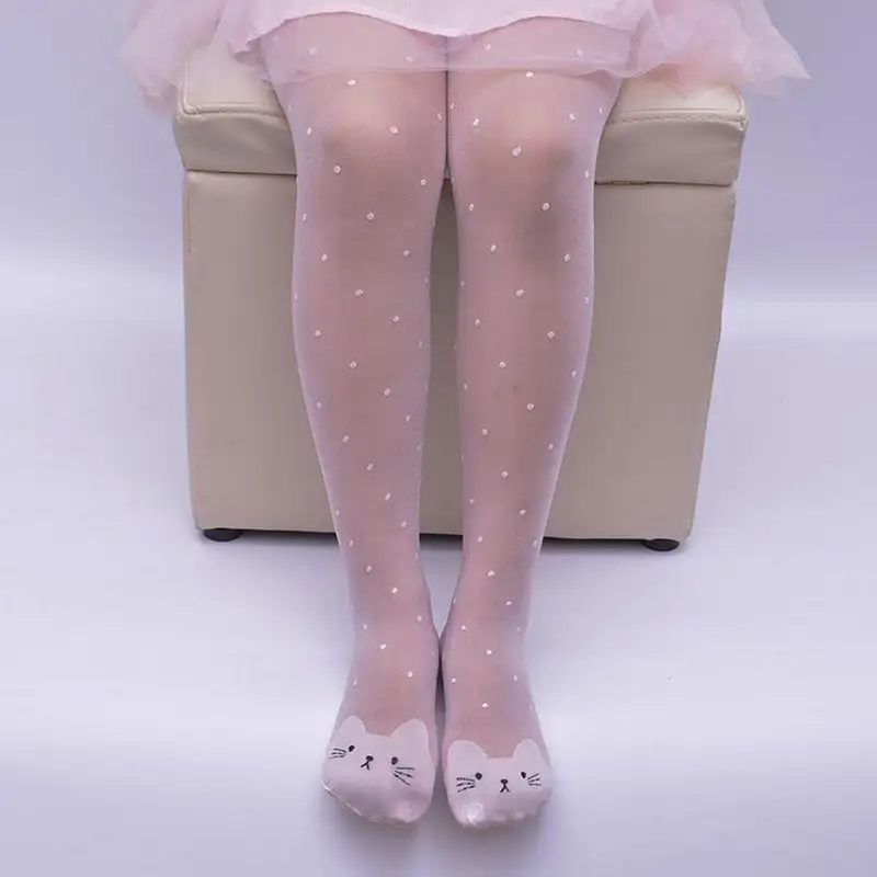 

2018 Spring Summer Tights For Girls Cartoon Thin Silk Pantyhose Kids Candy Color Dot Dance Stocking Child Girls Tights With Cats