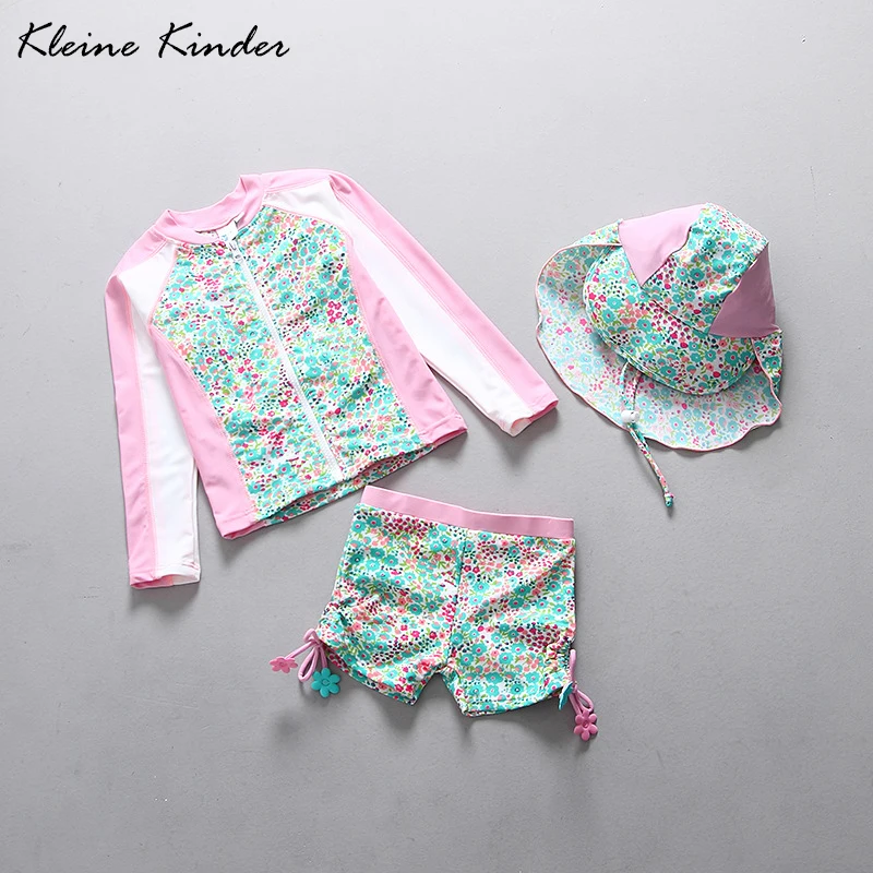 Girls Swimsuits UPF50+ Sun Protection Long Sleeve Zipper Floral Girls Swimwear Toddler Kids