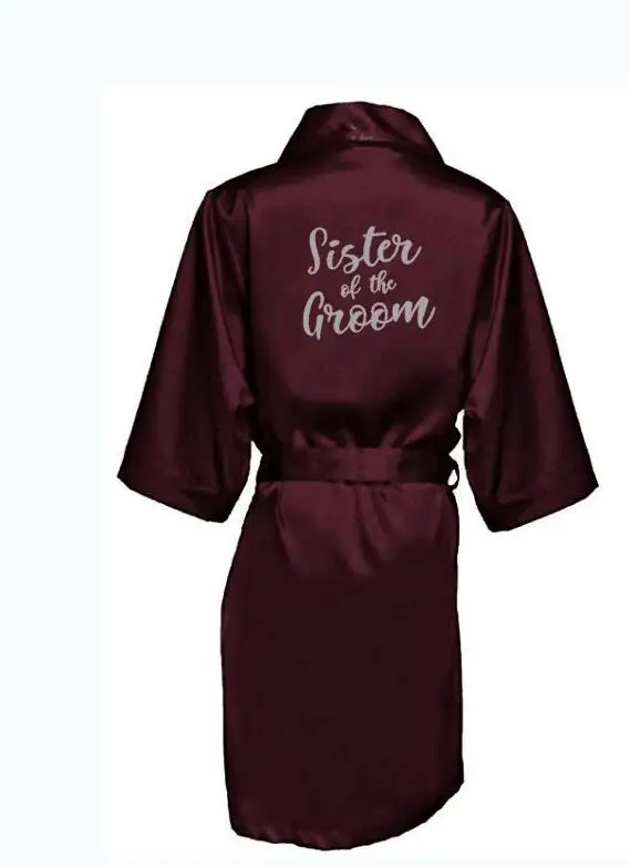 Burgundy new bride bridesmaid robe mother sister of the bride wedding gift bathrobe kimono satin robes 001