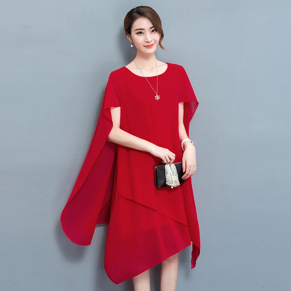 

YICIYA Red Chiffon Cape Dress Elegant Formal Cloak sleeves Dinner Dresses for Women plus size 4xl 5xl Summer 2019 noble Clothing