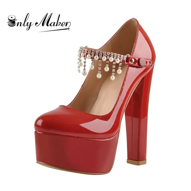Women 2019 summer Mary Jane Platform Pumps Ankle Strap thick 15~16cm Round Heel High Heels Dress Buckle Shoes large size US15