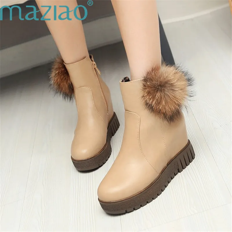 

Winter Autumn Wedges Women High Heel Snow Boots Short Plush Fur Ankle Boots Increased Internal Platform Shoes MAZIAO