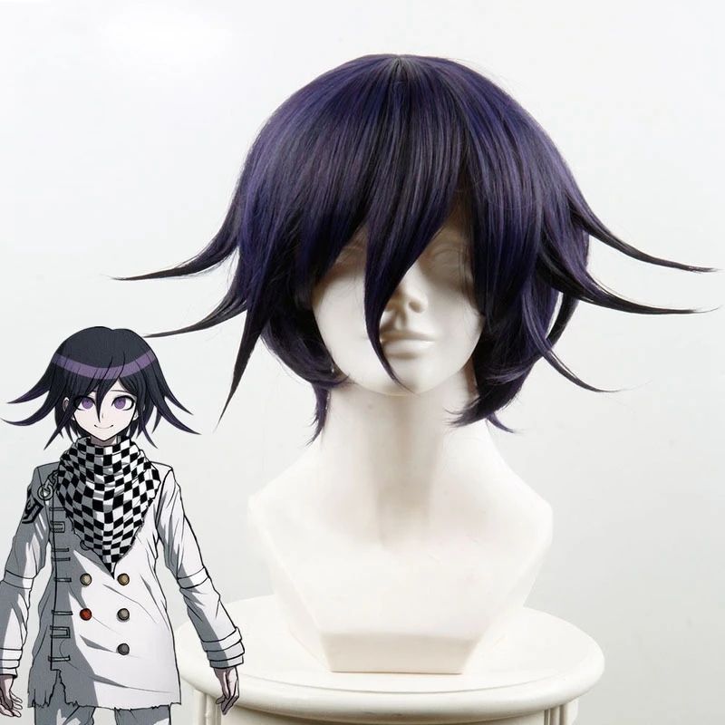 Günstig Danganronpa V3 tötung Harmonie Ouma Kokichi Cosplay Perücke für Mann Jungen Kurze Gerade Anime Perücke Weihnachten Party Geschenk Blau Schwarz