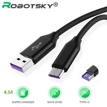 Type-C кабель 4.5A нейлон быстрая USB-C type-C зарядный кабель для передачи данных Supercharge код мобильного телефона для huawei mate 9 10 Pro P20