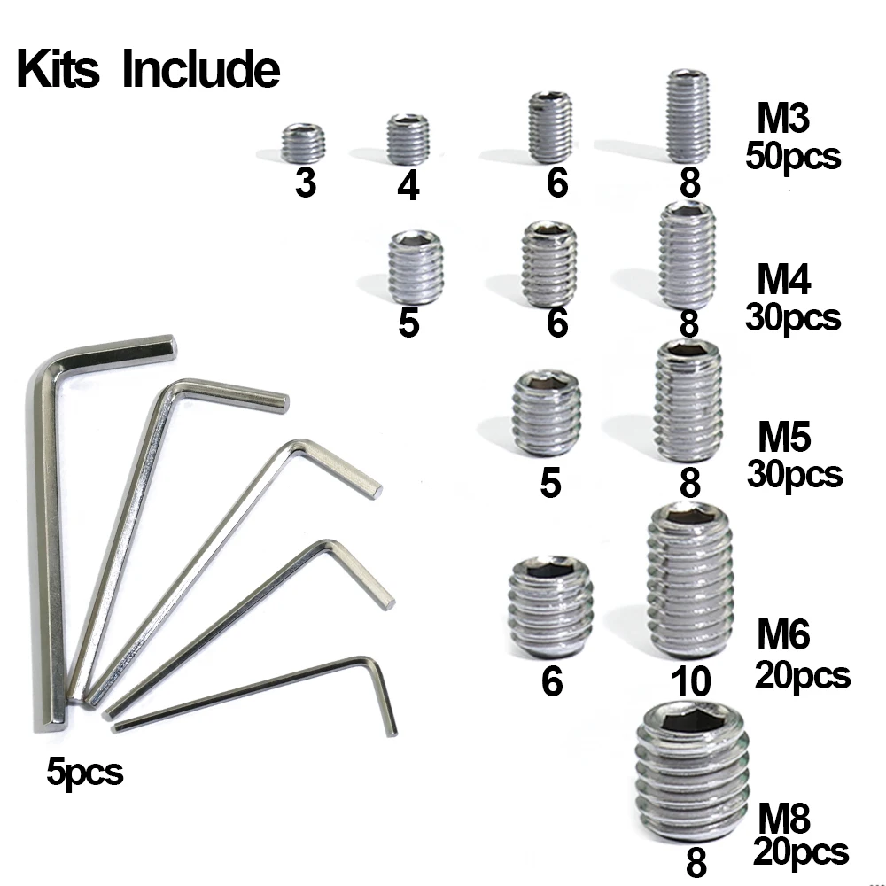 Transkoot 410 шт. M3 M4 M5 M6 M8 304 из нержавеющей стали Шестигранная головка набор Grub ассортимент винтов комплект с 5 гаечными ключами