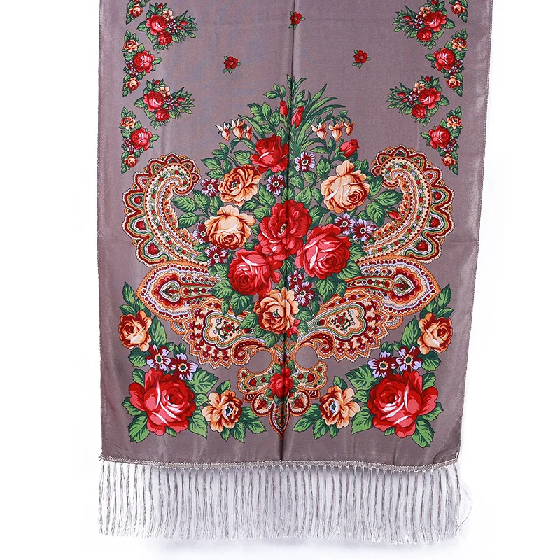 twill silk scarf crinkle hijab Printed long scarf Twill cotton fringed shawl Rose tassel luxury scarf foulard femme musulman