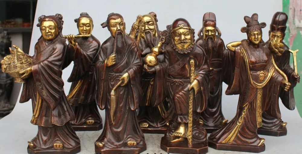 

Chinese Folk Classical Bronze Gilt Myth The Eight Immortals Immortal Statue Set S0708