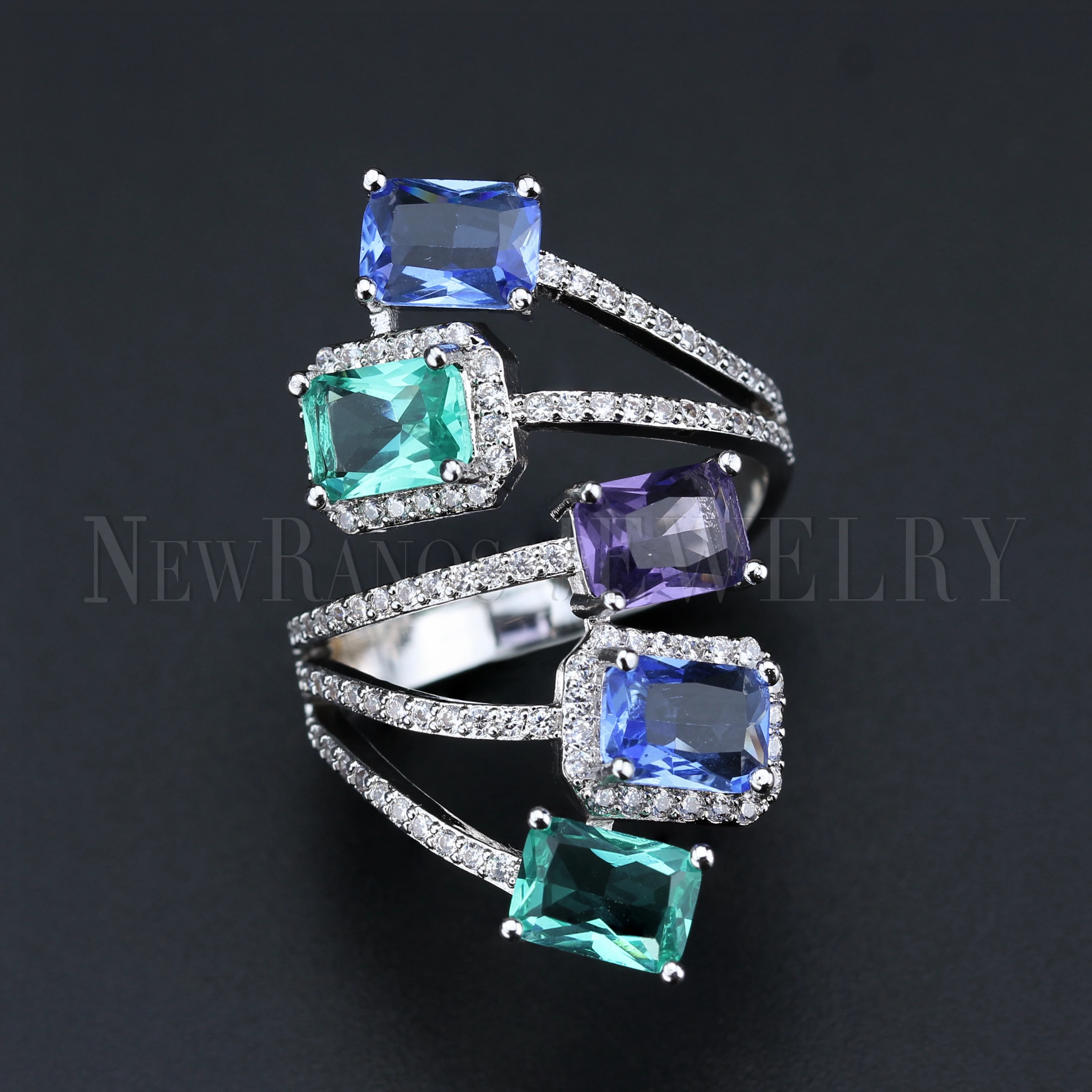 

Newranos Multicolor Opening Finger Ring Natural Crystal Stone Adjustable Women CZ Ring for Women Fashion Jewelry RFX001834