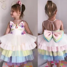 Новое платье с единорогом для девочек детский летний костюм принцессы Детские платья без рукавов с рисунком для дня рождения для девочек от 3 до 10 лет