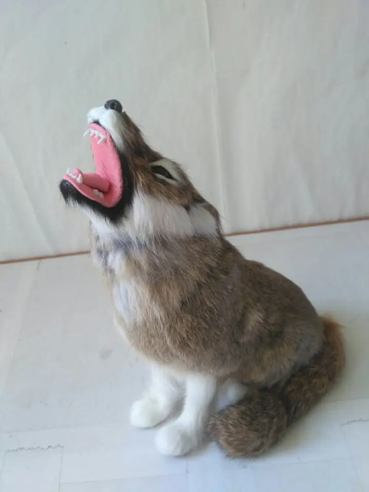 Сидя моделирование Волчья модель полиэтилен и меха сидя игрушка «волк» около 24x20 см