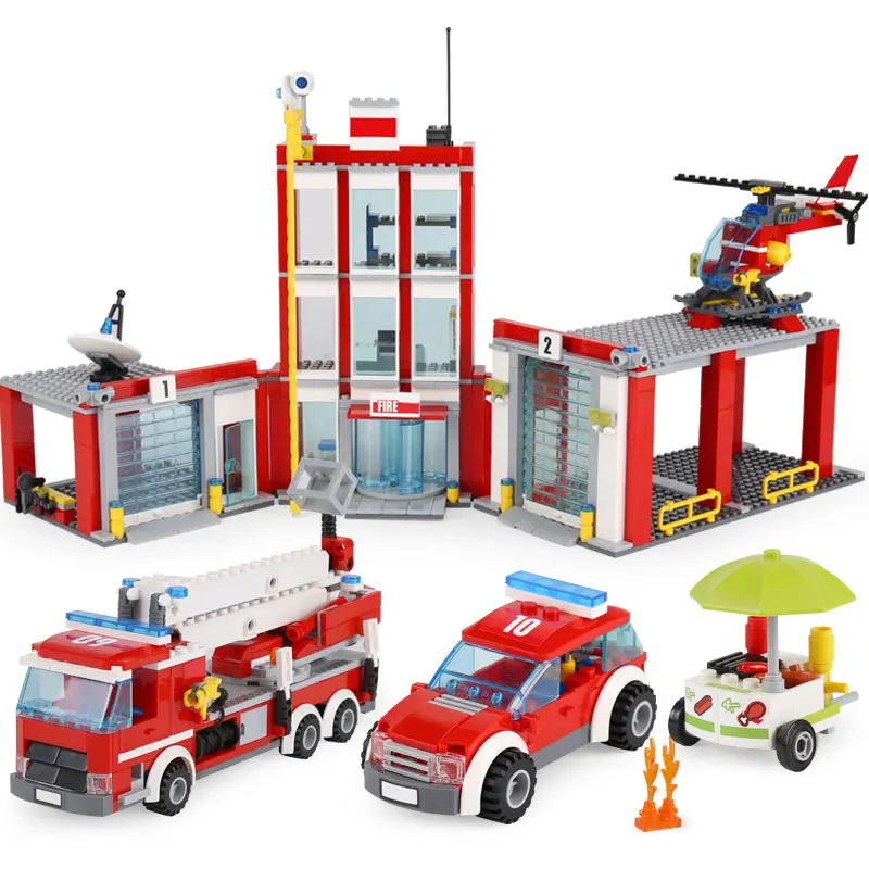 

02052 Genuine City Series The Fire Station Set with 60110 Building Blocks Bricks Funny Kid`s Toy As Chritmas Gifts