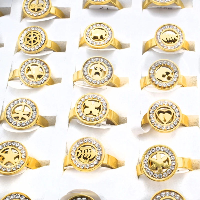 20 штук смешанные золотые кольца из нержавеющей стали для женщин ювелирные изделия круглые для вставки страз Астра Корона Шарм Свадебные кольца для мужчин