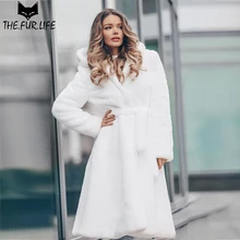 Wholesale Promotion Nature Rex Rabbit Fur Coats For Women Long Rabbit Fur Jackets With Warm Hoods Slim Overcoats Fashion 2018