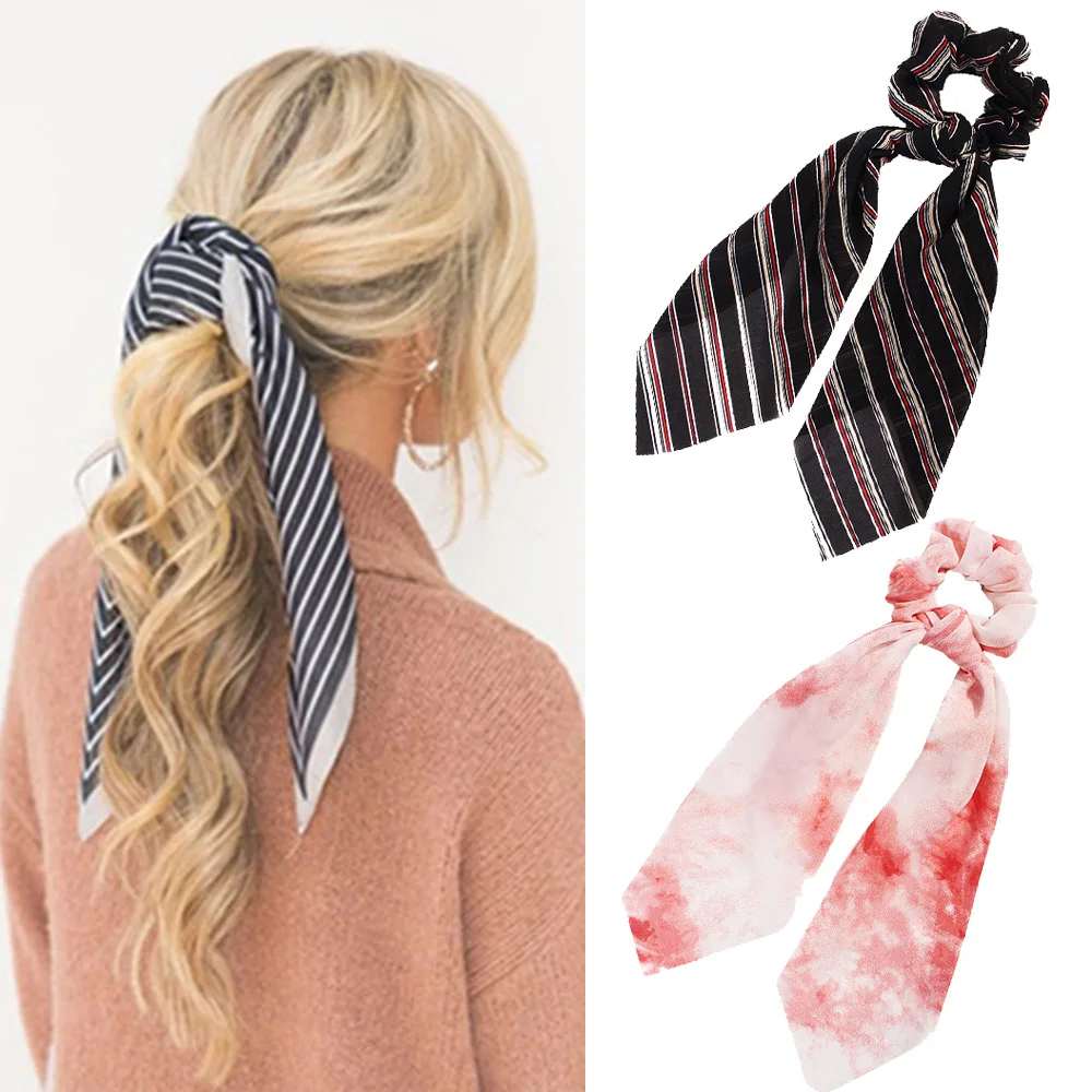 

Women Rubber Bands Ribbon Bow Hair Scarf Elastic Hair Band Rope Scrunchie Ponytail Holder Girls Horsetail Hair Accessories