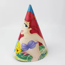 Маленькие Русалка дизайн мультфильм бумажный конус вечерние шапки, шапки ко дню рождения с веревкой* 6 шт