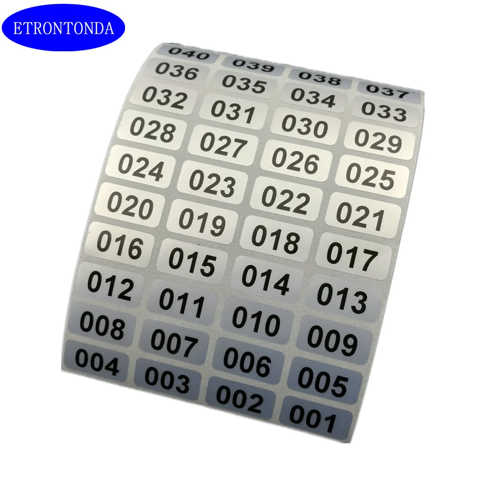 

1000 Silver Consecutive Number Inventory Stickers 001 to 10000 For Choice Waterproof 20mm x 10mm