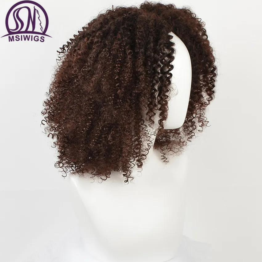 Baratos Pelucas rizadas sintéticas marrones MSIWIGS para mujeres 4 colores Ombre corto Afro peluca africana americana Natural 14 pulgadas pelo negro