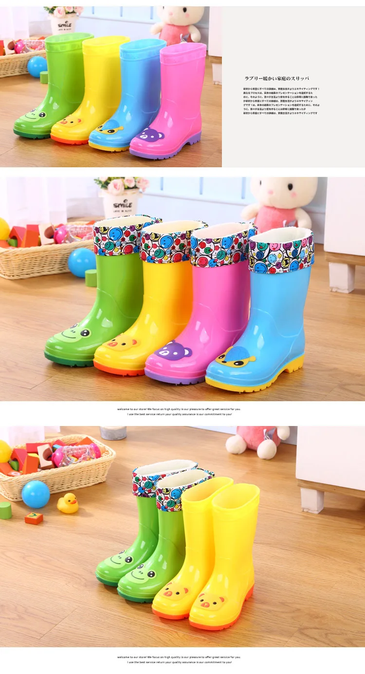 Children's rain shoes 3-12 years old non-slip high tube waterproof shoes plus velvet rain boots in the kids student rubber shoes