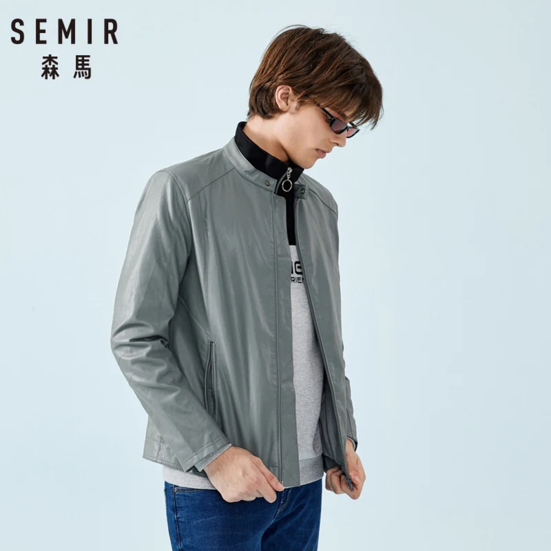 Мужская куртка SEMIR из искусственной кожи с маленьким воротником стойкой