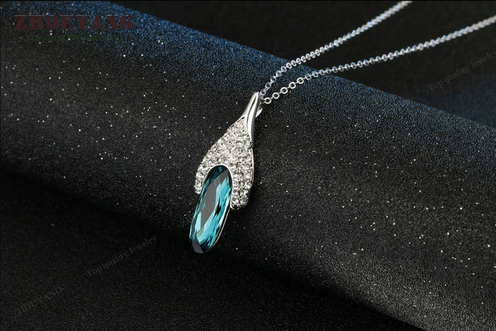 ZHOUYANG высокое качество ZYN066 синий драгоценный камень ожерелье с обувью серебряный цвет модные ювелирные изделия без никеля кулон кристалл