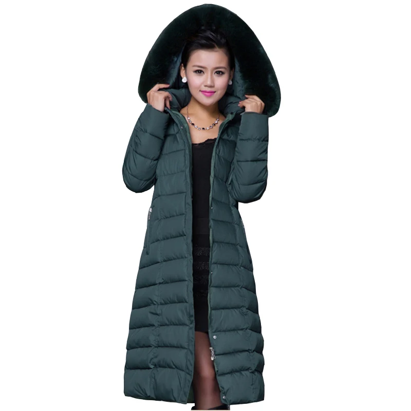 

Jacket Women 2017 Winter plus size Parkas Warm Clothes outerwear Long Female Hooded Artificial fur collar thicker Coats QH0670