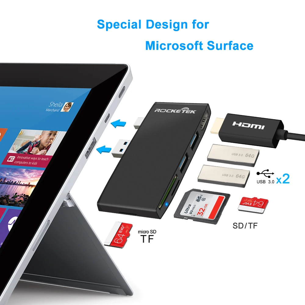 

Rocketek usb 3.0 card reader HUB 4K HDMI adapter for SD TF micro SD Microfoft Surface Pro 3,4,5 computer accessories