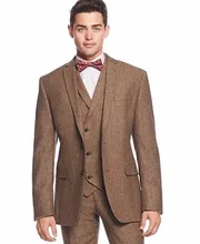 2017 Latest Coat Pant Designs Brown Tweed Men Suit Slim Fit 3 Piece Suits Skinny Tuxedo Custom Groom Prom Blazer Terno Masculino