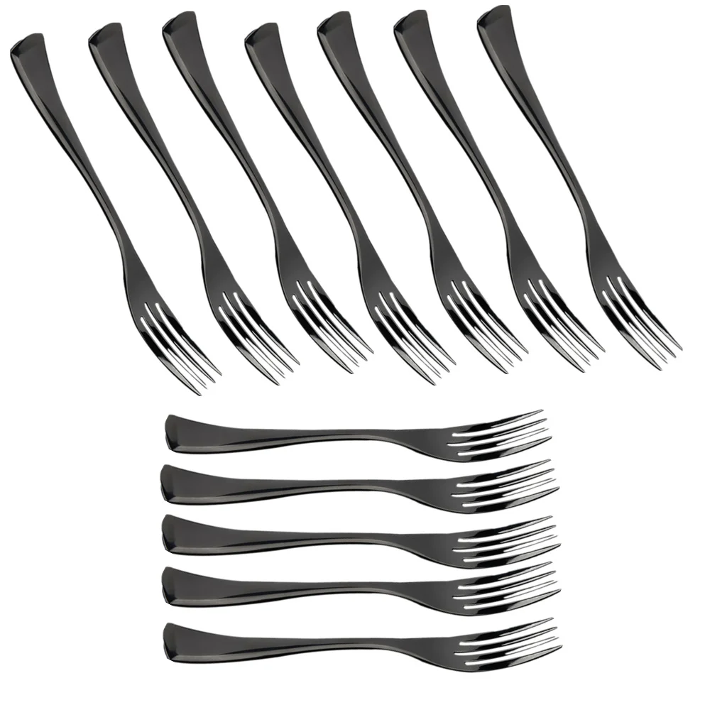 12 Pieces Matte Black Stainless Steel Cutlery Dining Table Dinner Steak Fork