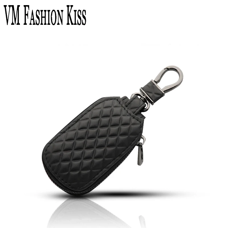 

VM FASHION KISS PU Leather Man keykey organizer Women Casual Plaid Vehicle Case Button Car Key Bag Holder Function Housekeeper