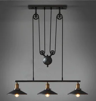 

Rh2 Loft Vintage Industrial Retro Iron Pulley Chandelier Pendant Lamp Bar Kitchen Home Decoration E27 Edison Bulb Light Fixtures