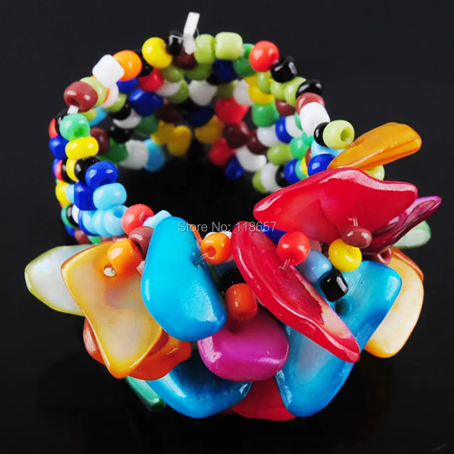 

Free shipping Natural Multicolor Shell Gem Stone Beads Stretch Finger Ring Jewelry US 6~10 IJ3045