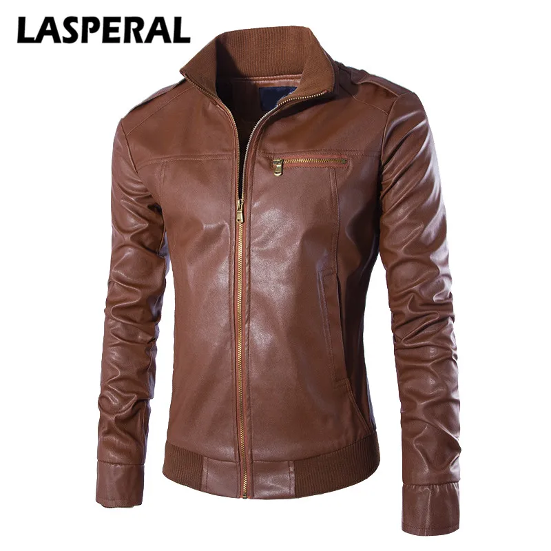 

LASPERAL Fashion Leather Jacket Men Casual Long Sleeve Zipper Coats Windbreakers 2018 Male Winter Leather Jackets Coat Z30