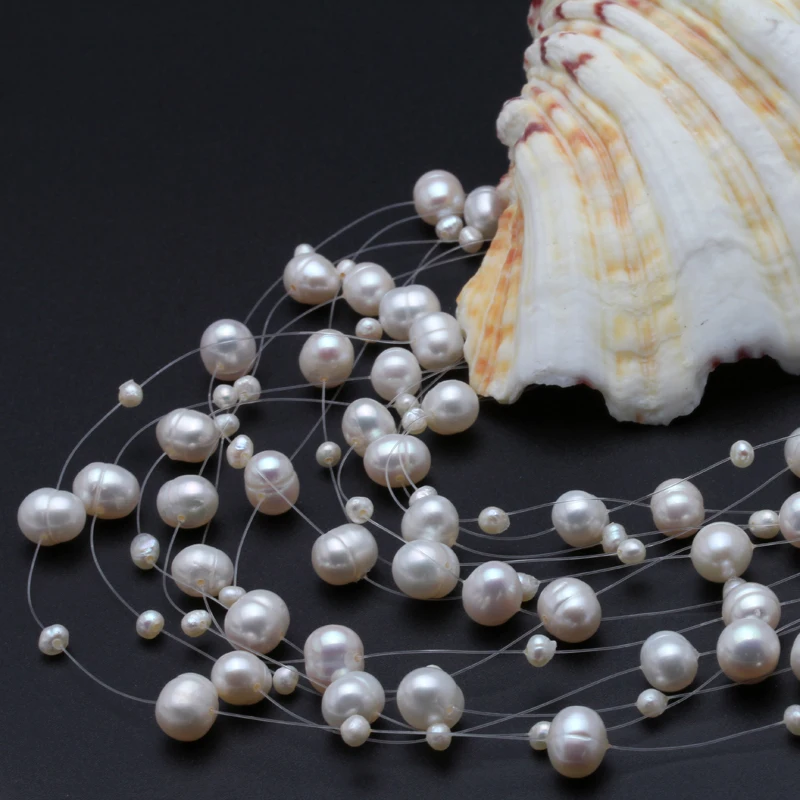 Настоящее натуральное ожерелье из пресноводного жемчуга, ювелирное изделие для женщин, модное жемчужное рождественское ожерелье, свадебное ювелирное изделие, несколько нитей