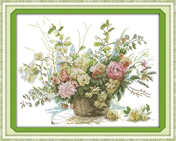 

The beautiful rose flower basket Printed Canvas DMC Counted Cross Stitch Kits printed Cross-stitch set Embroidery Needlework