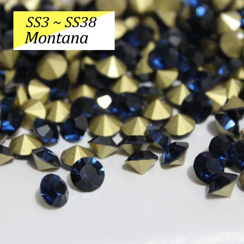 SS16-SS38 блестящие хрустальные стразы круглые с заостренным фольгированным дном сзади стекло камень для одежды сумки - Цвет: Montana