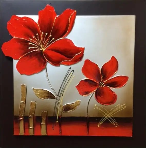

Newest Handmade Popular Abstract Oil Painting Modern Red Flowers Painting on Canvas Wall Pictures for Living Room Art