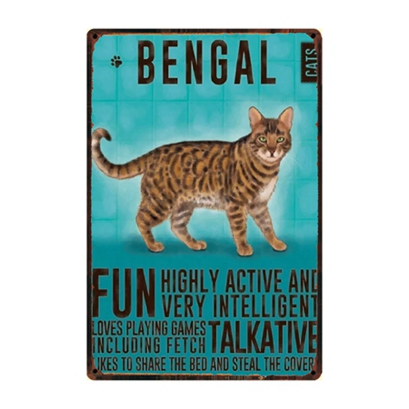 

[ Kelly66 ] Bengal Cat Metal Sign Tin Poster Home Decor Bar Wall Art Painting 20*30 CM Size y-2161