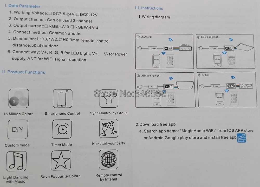 DC12V RGB светодиодный контроллер Wi-Fi 12a 4A * 3ch Поддержка Android/IOS App + IR 24key пульт дистанционного управления для SMD 5050 RGB Светодиодные ленты свет