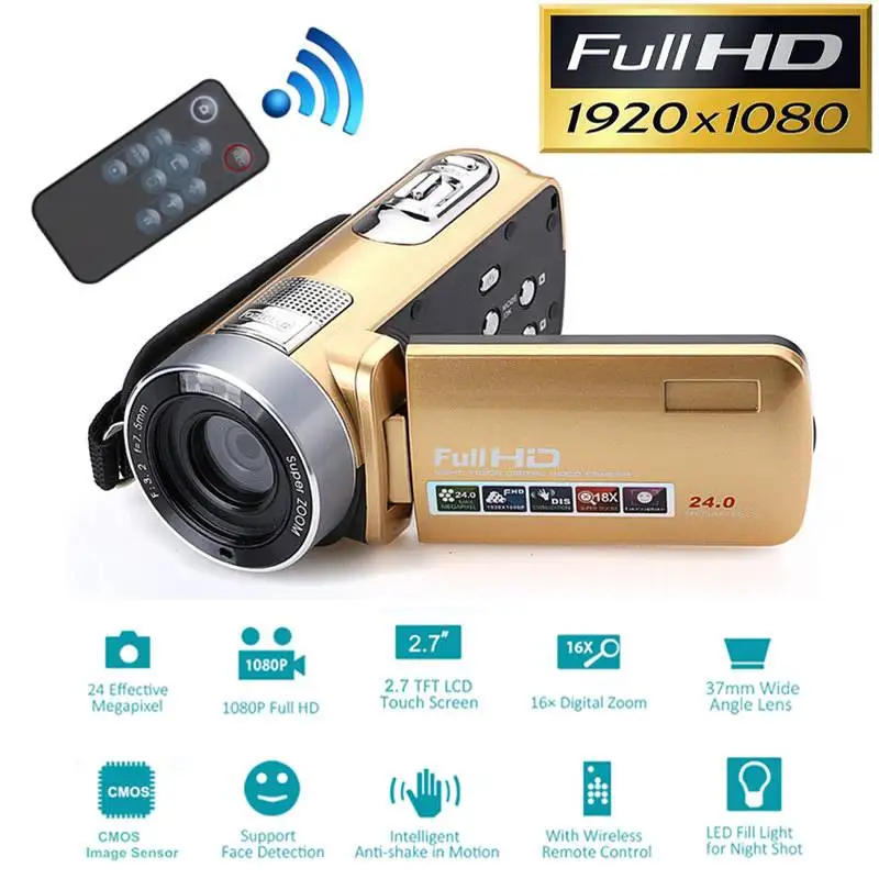  24 Million Pixels Infrared Night Vision HD Video Camcorder 1080P Digital Camera LED Flash 16x Digit