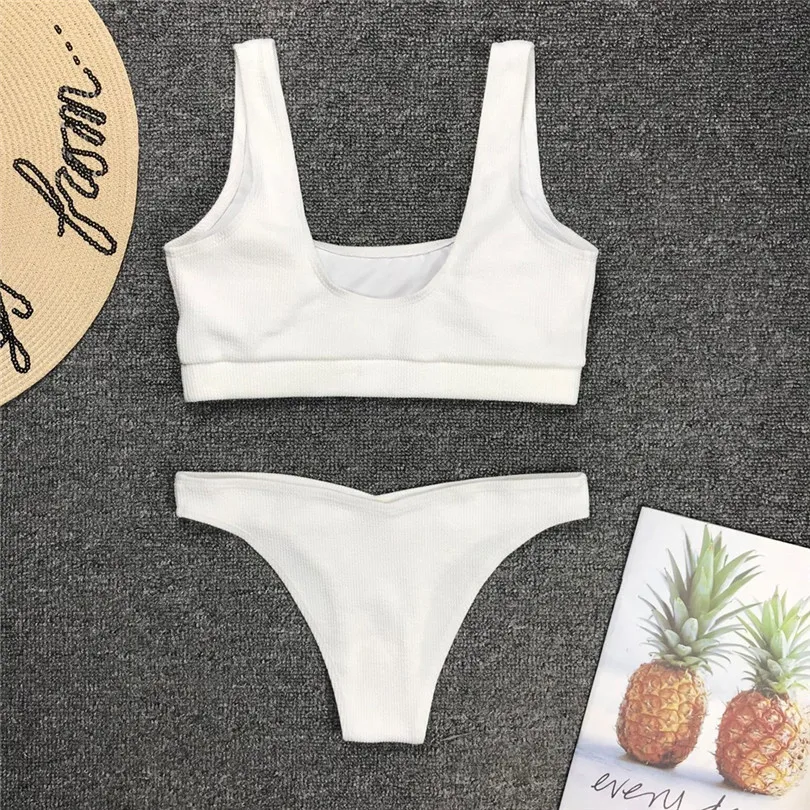 Solid Swimsuit Women Two Pieces Bikini Push Up High Low Sleeveless Sexy Swimwear Beach Suit Maillot De Bain Femme 40JUL011