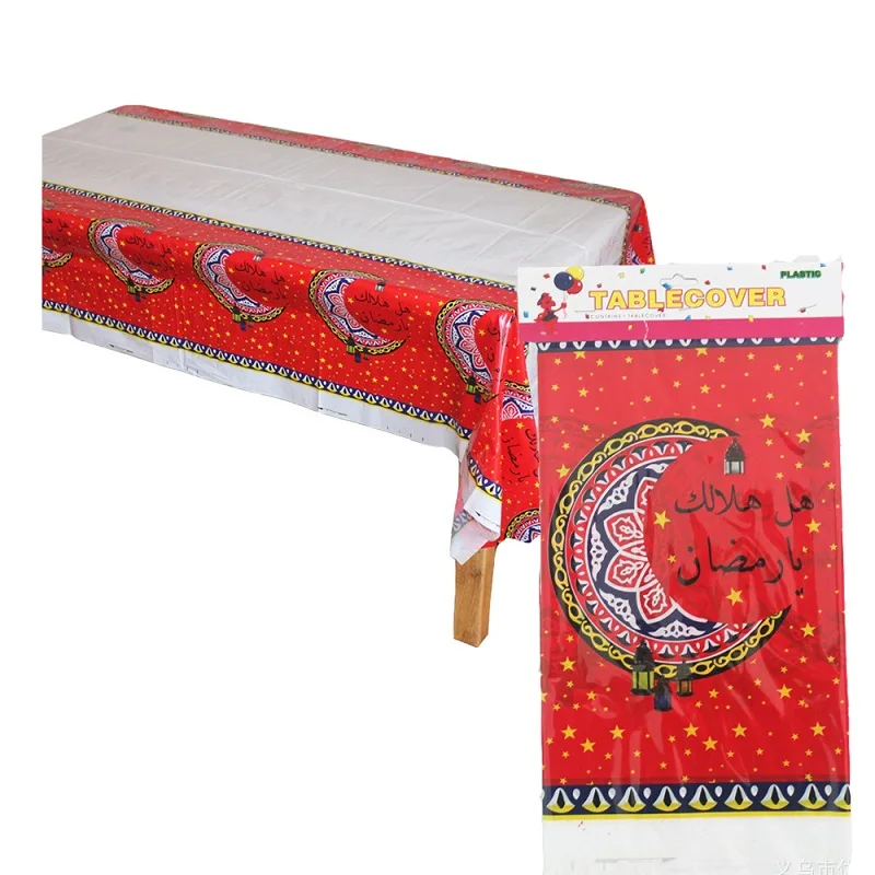 

1Pcs PVC Eid Mubarak Table Cloth Disposable Hajj Mabrour Party Supplier Table Muslim Party Event Decoration