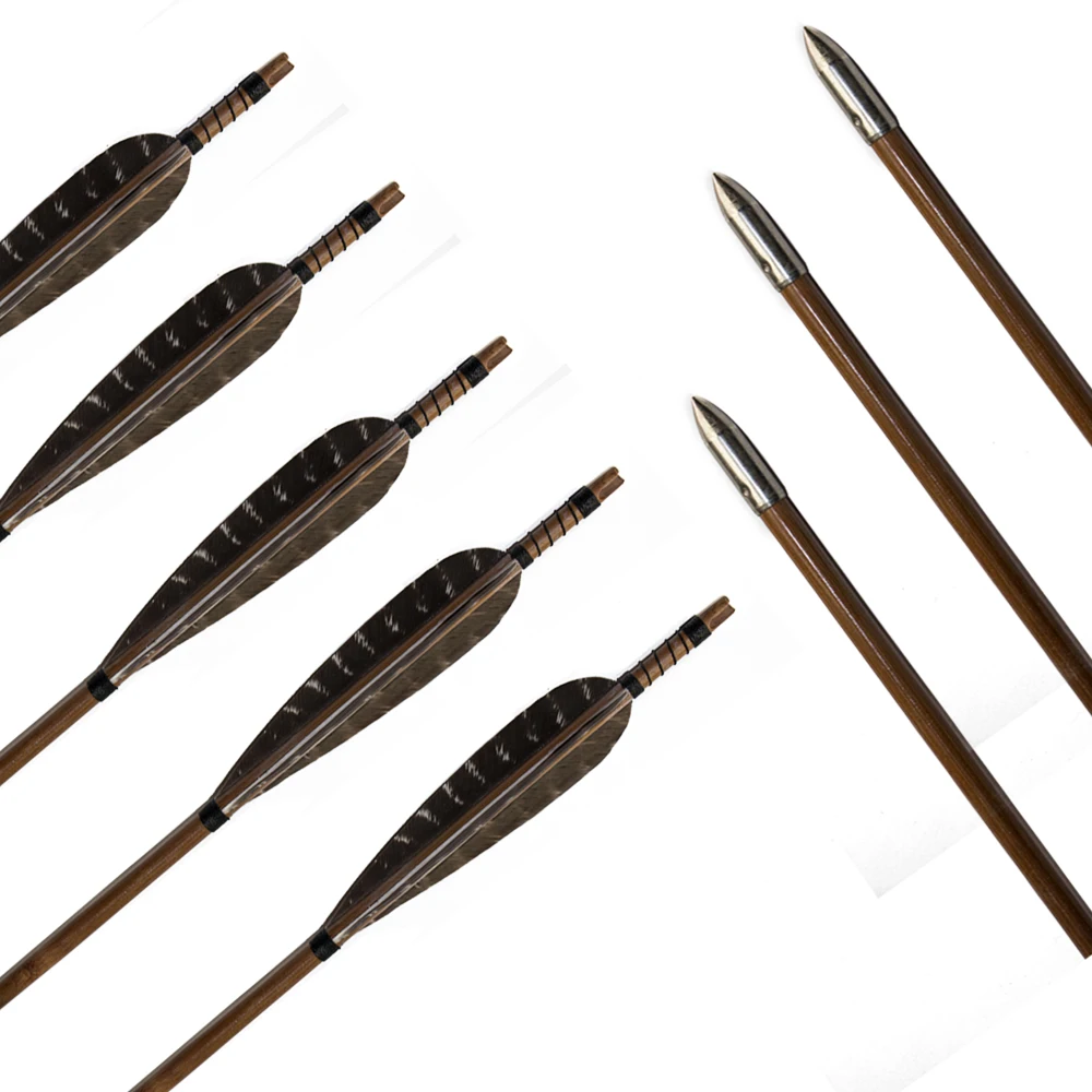 Artesanal de Bambu Tiro com Arco Seta para Takedown Setas Caça Flecha Faisão Pena & Alvo Ponto Arco ou Tradicional 6 Pçs 9 alvo ponto seta para takedown arco ou arco tradicional
