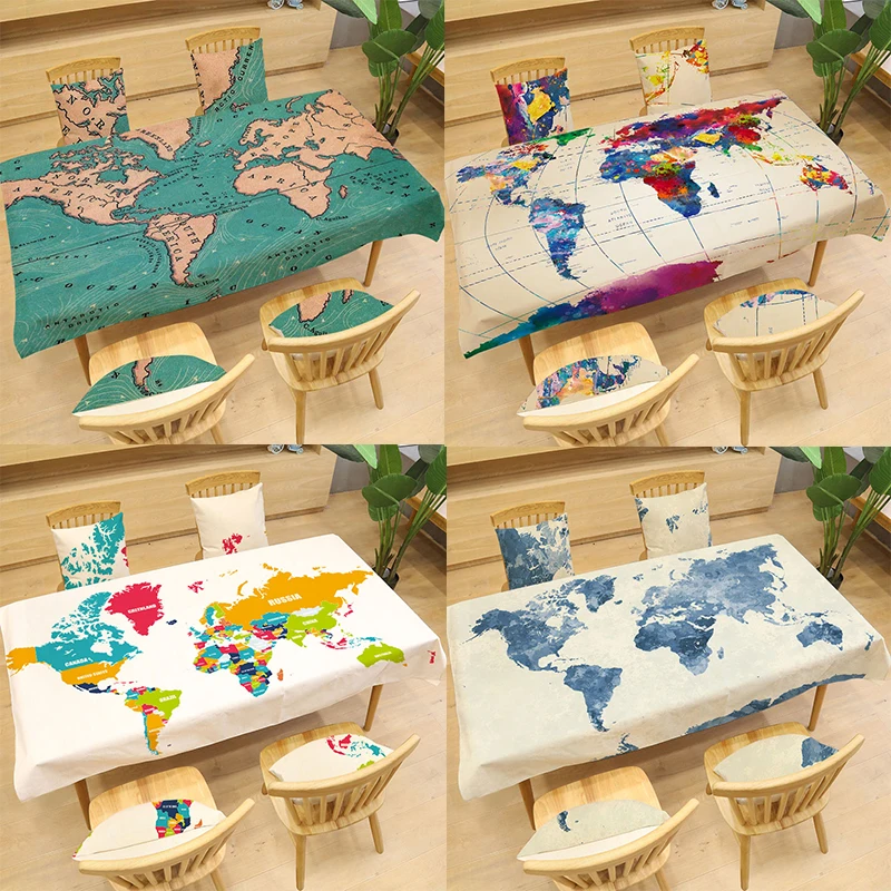 

Color World Map Pattern Tablecloth Decorative Rectangular Table Cloth Dining Table Cover Kitchen Home Decor Hotel Textile
