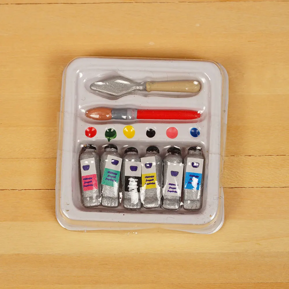 Dongzhur New Mini Painting Box Pigment Sticks Dollhouse Miniatures 1:12 Accessories Paint Box Doll House DIY Dolls House