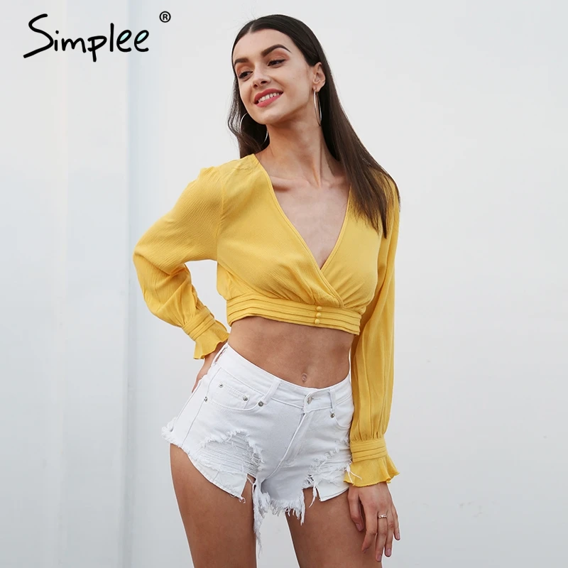 Женский укороченный топ Simplee с открытой спиной короткий однотонный V образным