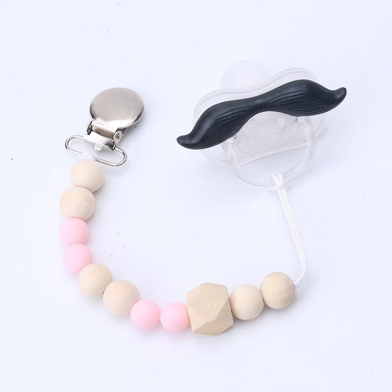 ideacherry Baby Pacifier Clips Infant Silicone and Wood Pacifier Chain Baby Soother Chew Toys Baby Shower for Toddler Kids Gifts