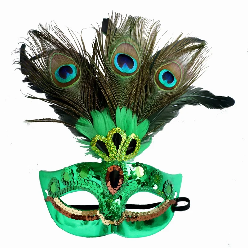 Павлина Маскарадная маска с пером для карнавала Венецианская маска Halloween выпускные половина маски для лица Декор Вырез Маска на глаза для вечеринки аксессуары