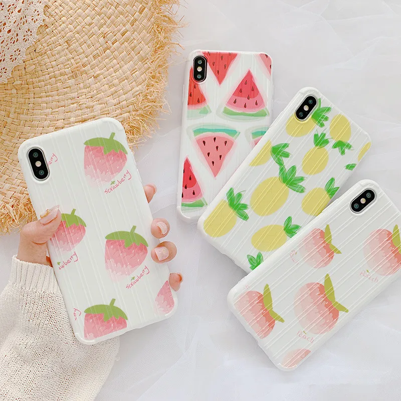 

Cute Fruit Strawberry Pineapple Peach Watermelon Phone Case For iPhone 7 7 Puls 6 6S 7 8 Puls X Xr Xsmax Xs Cases Soft TPU Cover
