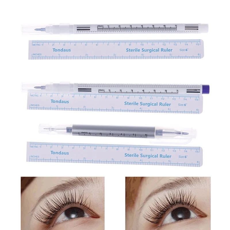 

1Pcs Surgical Skin Marker Eyebrow Marker Pen Tattoo Skin Marker Pen With Measuring Ruler Microblading Positioning Tool